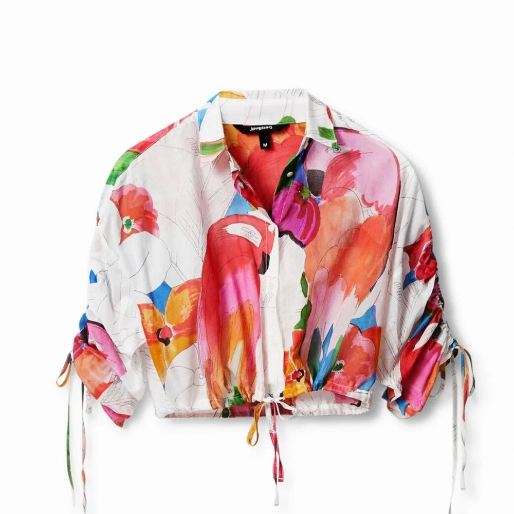Desigual Multicolor Floral Cropped Button-Up Top - Picture 2 of 11